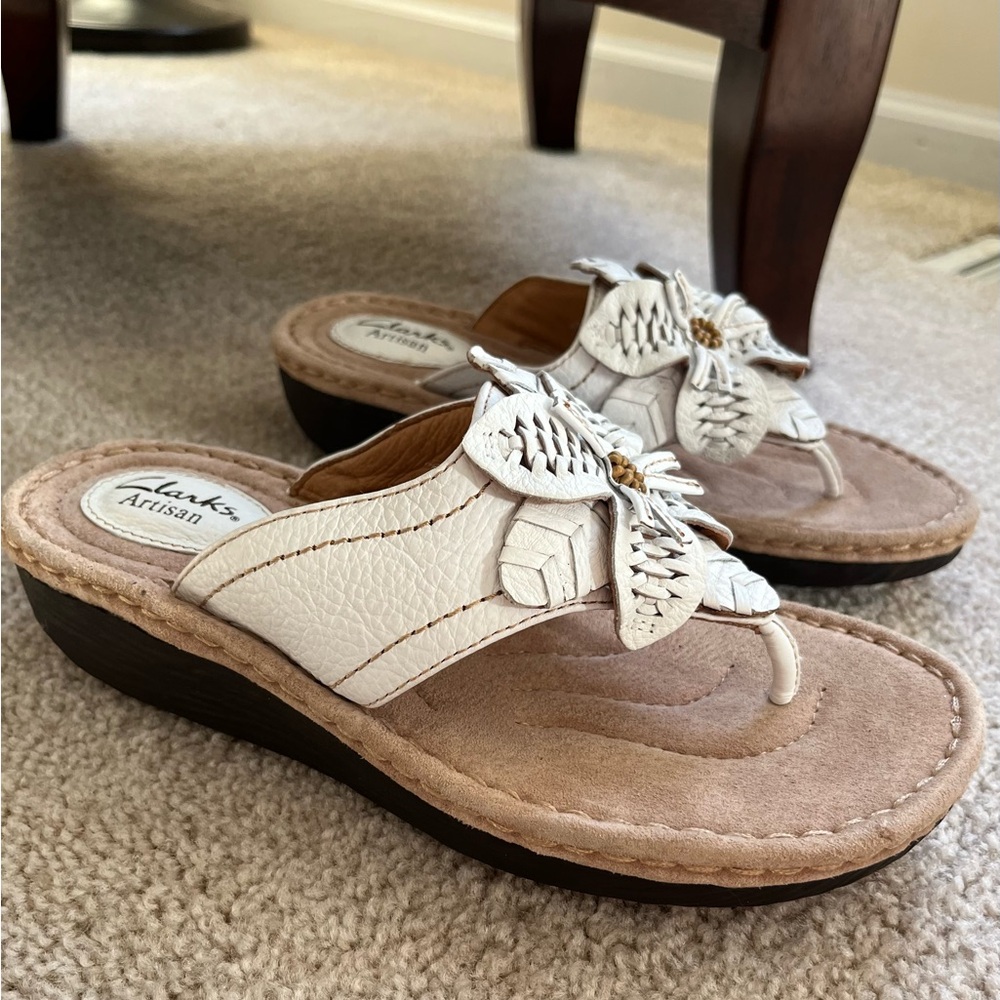Women's White Clark leather wedge Sandals